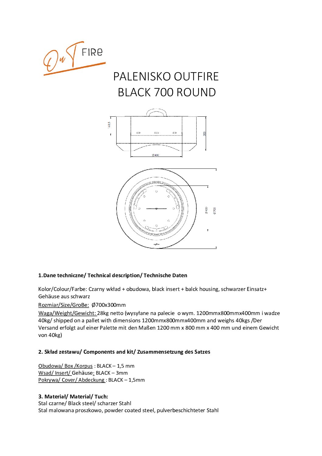 TECH Card Palenisko Black 700 R