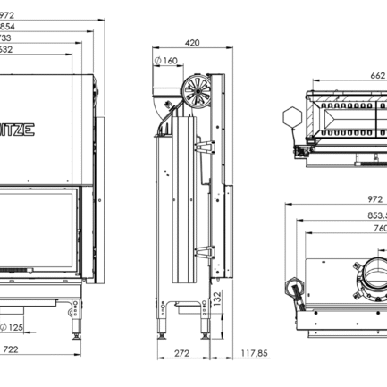 Wkład kominkowy HST 68x43.G - wymiary