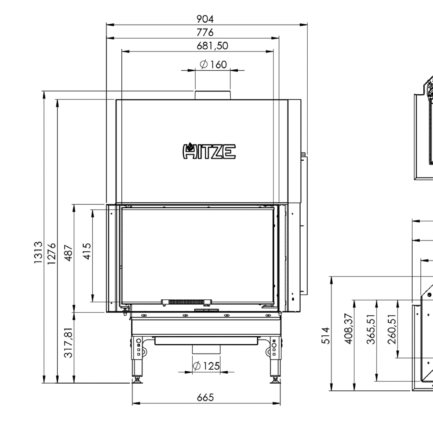 Wkład kominkowy HST 68×43.LG - wymiary