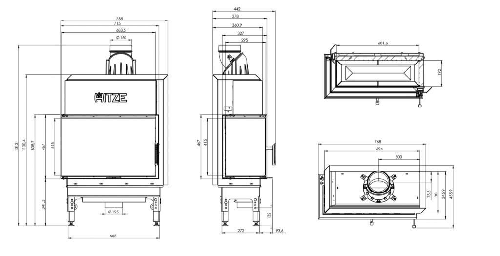 Wkład kominkowy HST 68×43.L - WYMIARY