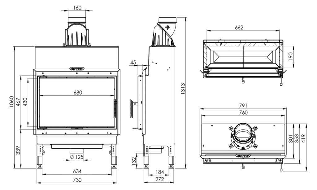 wkład kominkowy HST 68×43.S - wymiary